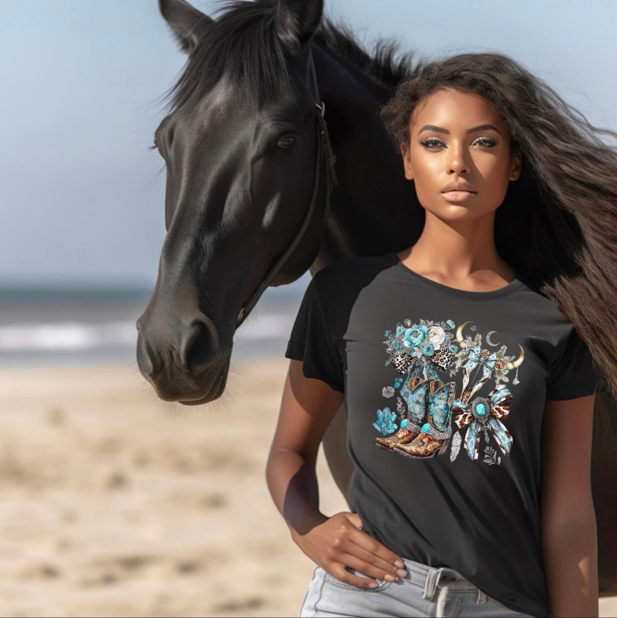 Midnight Turquoise Cowgirl Graphic Tee